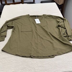 Women Plus Size BloomChic Olive Long Sleeve Ribbed Top